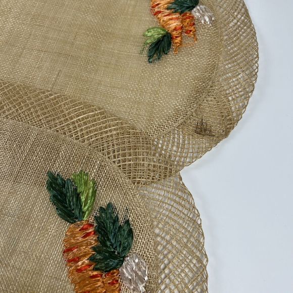 Wicker Straw Placemats Embroidered Carrots Vtg Boho Raffia 19”x13” Oval Set/6 - Picture 7 of 14